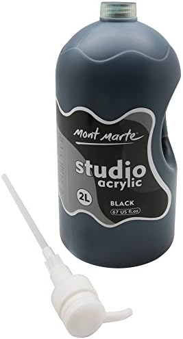 Mont Marte Discovery School Acrylic, Black, 1/2 Gallon (2 Liter). Ideal for Students and Artists. Excellent Coverage and Fast Drying. Pump Lid Included.