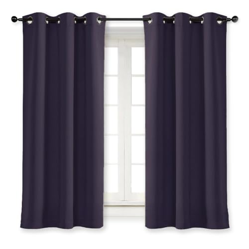 NICETOWN Blackout Curtain Blind for Bedroom, Single Panel, W42 x L45 inches, Greyish Purple, Thermal Insulated Grommet Blackout Room Darkening Drape/Drapery