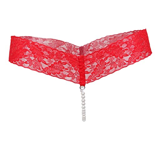 Sharplace Spitze Perlen Strings Panties Slips Unterwäsche Frauen Ouvert Höschen Unterhose Transparent Dessous Slip, rot, M