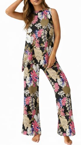 Image of PrinStory Womens Pajamas Sets 2 Piece Soft Pjs for Women Sleeveless Pajama Set Summer Loungewear with Pockets