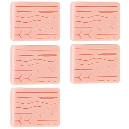5pcs Suture Practice Pad Realistic Three-Layer Silicone Skin Kit with 14 Pre-Cut Wounds, Best Gift for Medical Students Training