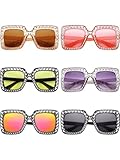 Frienda Diamond Crystal Oversized Sunglasses Bling Square Rhinestone Frame Sunglasses for Women(Classic Colors,6 Pairs)