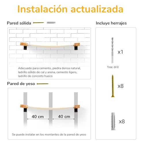 Miniatura 4 de Fukumaru Muebles De Pared Para Gatos, Hamaca Para Gatos De 91 33 Cm Para Estantes De Gatos Y Pared De Gatos, Madera De Caucho Para La Mayoría De Gatitos, Gatos Medianos Y Grandes