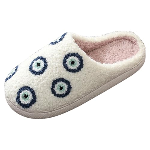 Chaussons d'hiver anti pieds froids semelle coton rembourrée femme motif yeux décalés