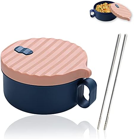 Microwave Ramen Bowl Set Noodle Bowls And Chopsticks With Lid, Microwave Safe Ramen Cooker Noodle or Soup Bowl, BPA Free, Office College Dorm Room essential Instant Cooking, Dishwasher Safe(Pink)