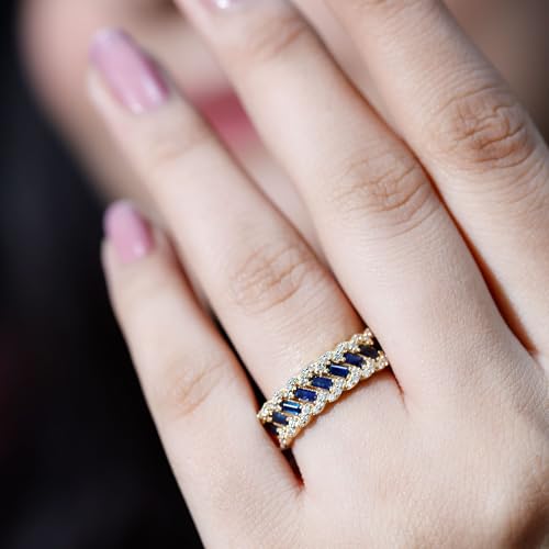 Natural Blue Sapphire Diamond Half Eternity Band Ring, Certified Sapphire Anniversary Band for Women, AAA Quality (Ready To Gift)4