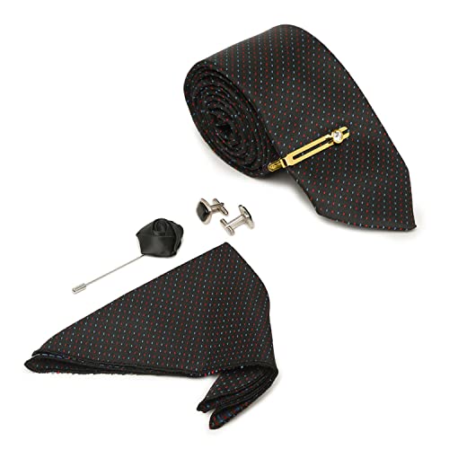 Image of MUTAQINOTI Mens Woven Premium Silk Necktie Suit Accessories Set With Pocket Square Cufflinks Brooch Golden Tie Pin (TEGP2)