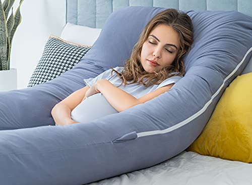 Queen Rose Cooling Pregnancy Pillows, U Shaped Silky Maternity Pillow For Pregnant Women, 55 Inch Pregnancy Body Pillow For Sleeping, Back Pain Relief And Pregnant Legs, Hips, Belly Support, Blue #TOP4
