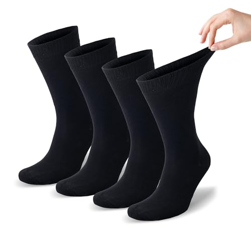 Zemy® Men Loose Diabetic Socks | 4-Pair Neuropathy Crew Socks for Men | Super Soft Eco-Friendly Bamboo Material | Durable with Seamless Toe&Soft Top | Multicolour Options | 4 Seasons