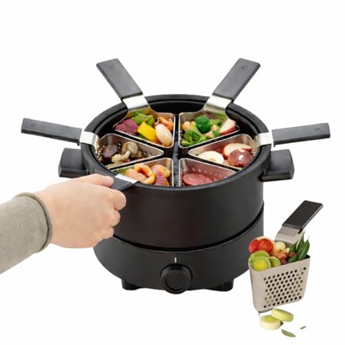 Fondussimo Evolution Mini 6P Service à fondue électrique pour 6 personnes, chaudron compact en acier inoxydable de 2 L, 6 paniers perforés, contrôle de la température réglable, pour fondue de bouillon