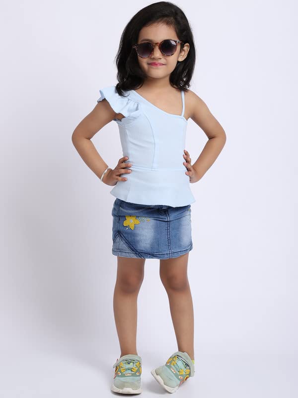 Image of ELEVANTO Crop top for Kids|One Side Off Shoulder Half Sleeve Crop top for Girls Crop top|Short Sleeve Summer Crop top for Girls-E19