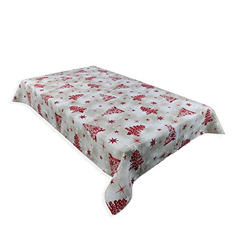 Acomoda Textil - Mantel de Navidad Decorativo y Resistente para Celebración. Mantel Rectangular – Cuadrado Navideño de Loneta Lavable para Mesa. (Árbol, 140x140 cm)