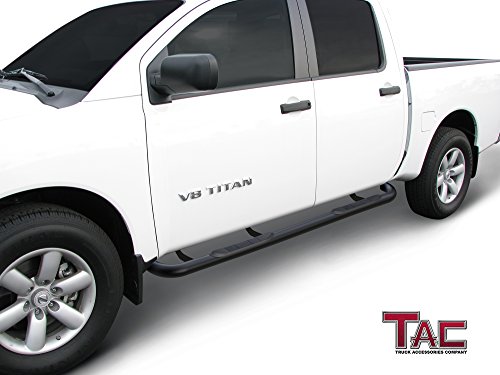 Tac Side Steps Fit 2004-2023 Nissan Titan Crew Cab / 2016-2023 Nissan Titan Xd Crew Cab Truck Pickup 3" Black Side Bars Nerf Bars Running Boards (2 Pieces) #TOP1