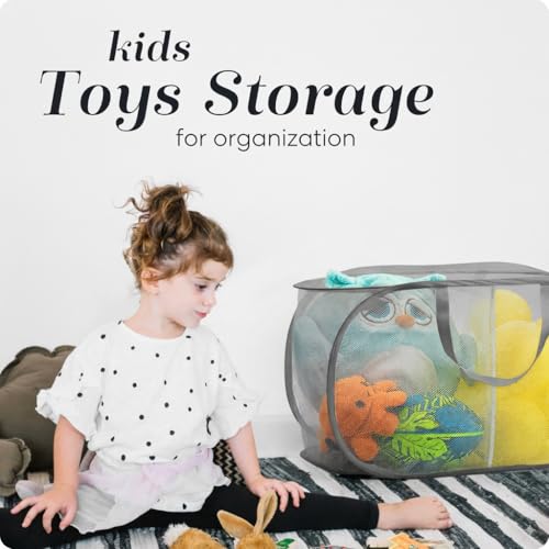 Image of Handy Laundry Collapsible Laundry Basket, 2-Compartment Mesh Pop Up Hamper with Handles - Foldable, Space-Saving Dirty Clothes Organizer for Dorm, Travel, Laundry Room, Grey