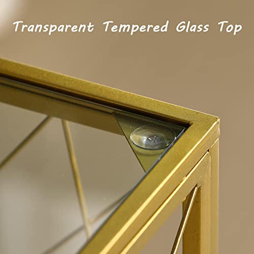Yilifebes Luxury Glass-Top Side Table, Modern Metal End Table Nightstand Bedside Table Square Coffee Table For Living Room, Home Decor, Bedroom, Office And Patio, 18.25"-Gold #TOP4