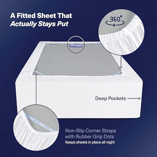 Kickoff Viscose Bamboo Sheets Queen Size 4-pc 100% Organic Bamboo Viscose Bed Cooling Sheets Queen Size Set Cool Bedding for hot Sleepers Sheet, Flat, Fitted, Pillowcases (Snow White, Q)