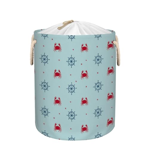 Mexpekil Cesta de lavandería con ruedas de barco de cangrejos pequeños con tapa de cordón y asas, cestas de almacenamiento plegables impermeables, bolsa de almacenamiento grandes para ropa de juguete
