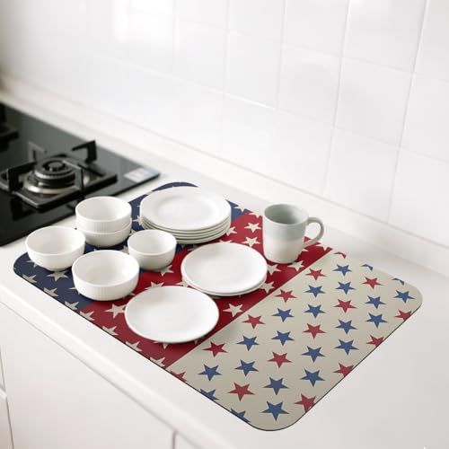 4th of July Dish Drying Mat for Kitchen Counter 2 Pack USA Independence Day American Flag Absorbent Draining Pad, Non-Slip Coffee Bar Mats for Coffee Machine Station Accessories 12"L x 20"W by LFSSJK - Used condition - Image 7