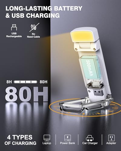 Image of Reading Light, Book Lights for Reading in Bed, Rechargeable Reading Lamp with 2 Timing Modes, 3 Color Modes & 5 Brightness Dimmable, Great Gifts for Kids, Nighttime Readers(White)