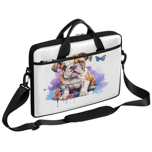 Sacoche pc 15 pouces bouledogue français pour le travail et les voyages avec bandoulière fleur