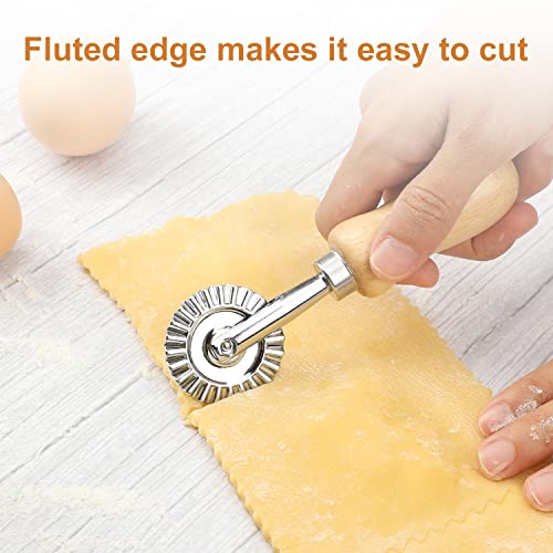 Tacgea Ravioli Stamp Maker Cutter With Roller Wheel (Set Of 4), Wooden Handle And Fluted Edge, For Ravioli, Pasta, Dumplings Lasagna, Pierogi #TOP2