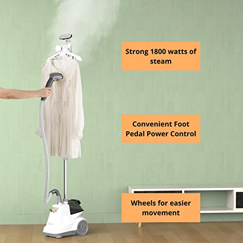 Salav X3A Heavy Duty Commercial Full-Size Garment Steamer With Foot Pedals And Extra Large 3L (101.5 Oz) Water Tank, 1800 Watts, 90+Min Of Continuous Steam (White) #TOP1