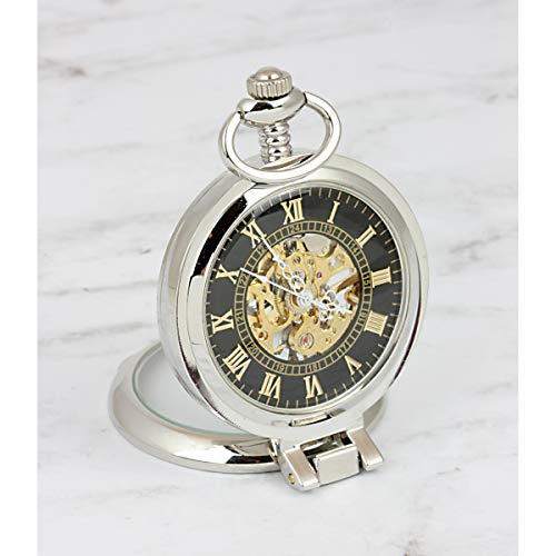 Image of Coin Pocket Watch with Skeleton Movement | Gold Layered Statue of Liberty Commemorative Half Dollar | Genuine U.S. Coin | Sweeping Second Hand, Magnifying Glass | Certificate of Authenticity