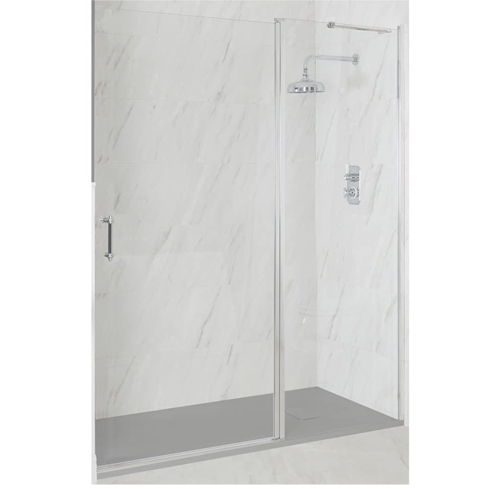 Milano Langley Chrome Hinged Door Frameless Shower Enclosure Light Grey Tray - 1400mm x 900mm