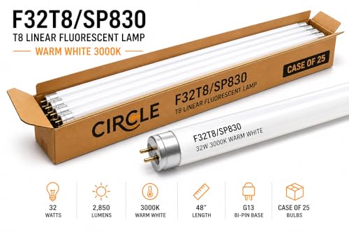 Circle F32T8/SP830 T8 Linear Fluorescent Tube Light Bulb, 4 Foot, 32 Watt, 3000K Warm White, G13 Medium Bi-Pin Base, Instant/Rapid Start Compatible, 82 CRI, 20000 Hours, 25 Pack by Circle - Image 3