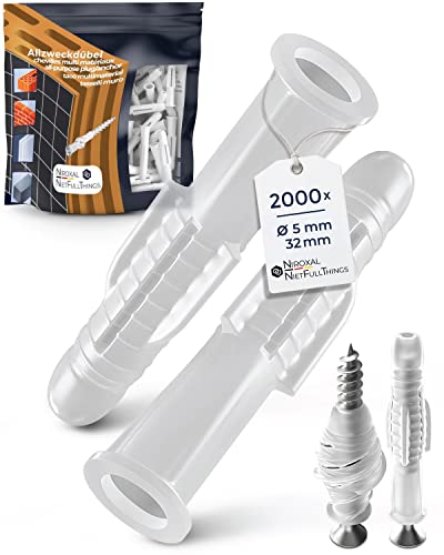 Juego de 2000 tacos decorativos de 5 mm para tornillos de 3,5 – 4 mm, para todos los materiales de construcción, tacos universales para hormigón, piedra, ladrillo, placas de yeso, piedras huecas,