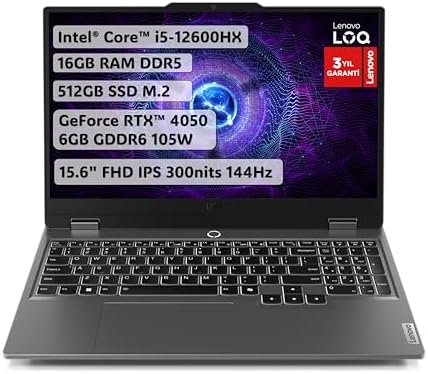 Lenovo LOQ 15IAX9 | i5-12600HX | 16GB DDR5 RAM | 512GB SSD | 15.6" FHD (1920x1080) IPS 300nits Anti-glare, 100% sRGB, 144Hz, G-SYNC® | RTX 4050 6GB GDDR6 105W | FreeDOS | Gaming Laptop | 83GS00L5TR - Görsel 1