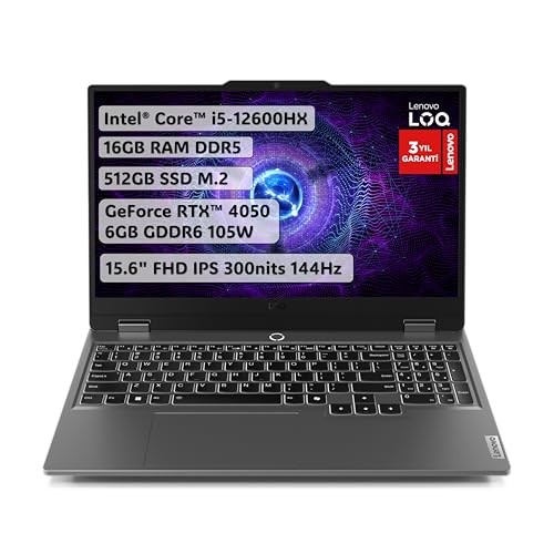 Lenovo LOQ 15IAX9 | i5-12600HX | 16GB DDR5 RAM | 512GB SSD | 15.6" FHD (1920x1080) IPS 300nits Anti-glare, 100% sRGB, 144Hz, G-SYNC® | RTX 4050 6GB GDDR6 105W | FreeDOS | Gaming Laptop | 83GS00L5TR