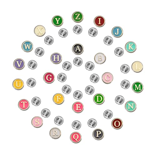 Image of 26 Pack Enamel Initial Brooches Pins Set Cute Colorful Letters Lapel Pin Brooch Badges Funny Pins for Backpacks Badges Jackets Hats Accessories for Women Men Gold Silver