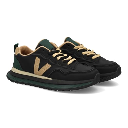 95987 Zapatilla Deportiva con Diseno Moderno y Suela Dentada. Detalles de Contraste, comodas, para el Dia a Dia. Cierre de Cordones. Ideal para Hombre en la Temporada Otono Invierno. Negro Talla 44