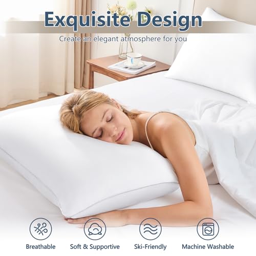 CozyLux Soft Supportive Bed Pillows for Side and Back Sleepers, Oeko-Tex Certified Down Alternative Filling, Hotel Quality Fluffy Sleeping Pillow, White, King - 19" x 34", 2 Pack by CozyLux - Image 2