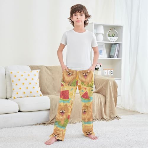 ZZXXB Tropical Pomeranian Watermelon Boys Long Pants Soft Trousers Elastic Waist Kids Lounge Bottoms with Pockets S-XL 6