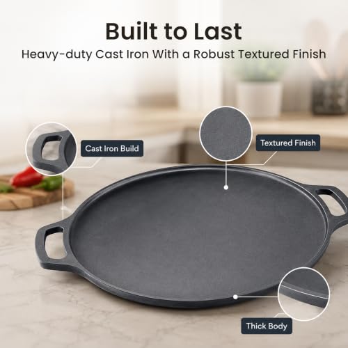 Image of HomeEssentials Non-Stick 30cm Cast Iron Dosa Tawa with Silicone Handle | Pre-Seasoned Iron Griddle for Dosa, Roti, Paratha, Uttapam & Pancakes | Naturally Non-Stick | Even Heat Distribution