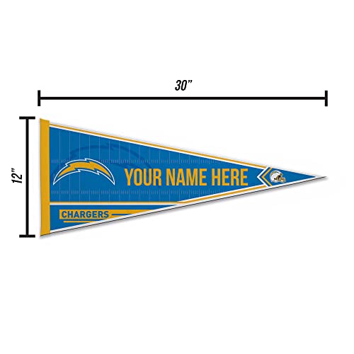 Image of Rico Industries NFL Football Los Angeles Chargers Personalized - Custom 12 inch x 30 inch Soft Felt Pennant - EZ to Hang