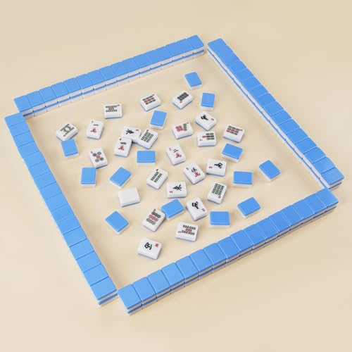 BeautyChen American Mahjong Tile Set, 166 Pcs 1.2" Mahjong Tiles with 3 Dices 1 Instruction, Mahjong Game Set for Adult Family & Friends Gatherings, Mahjong Lovers, Beginners (Blue)