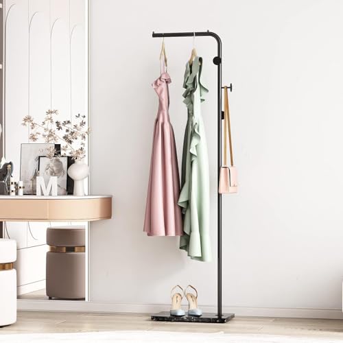 WEEMAGIC Metal Coat Rack Freestanding, Coat Hanger Stand With 3 Hooks,Clothing Rack with Natural Marble Base, Modern Coat Stand for Entryway, Living Room,Bedroom, Office, Black, 170 cm