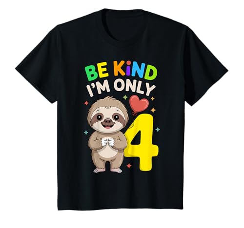 Bambino Sloth I'm Only 4 Funny Quarto Compleanno Maglietta