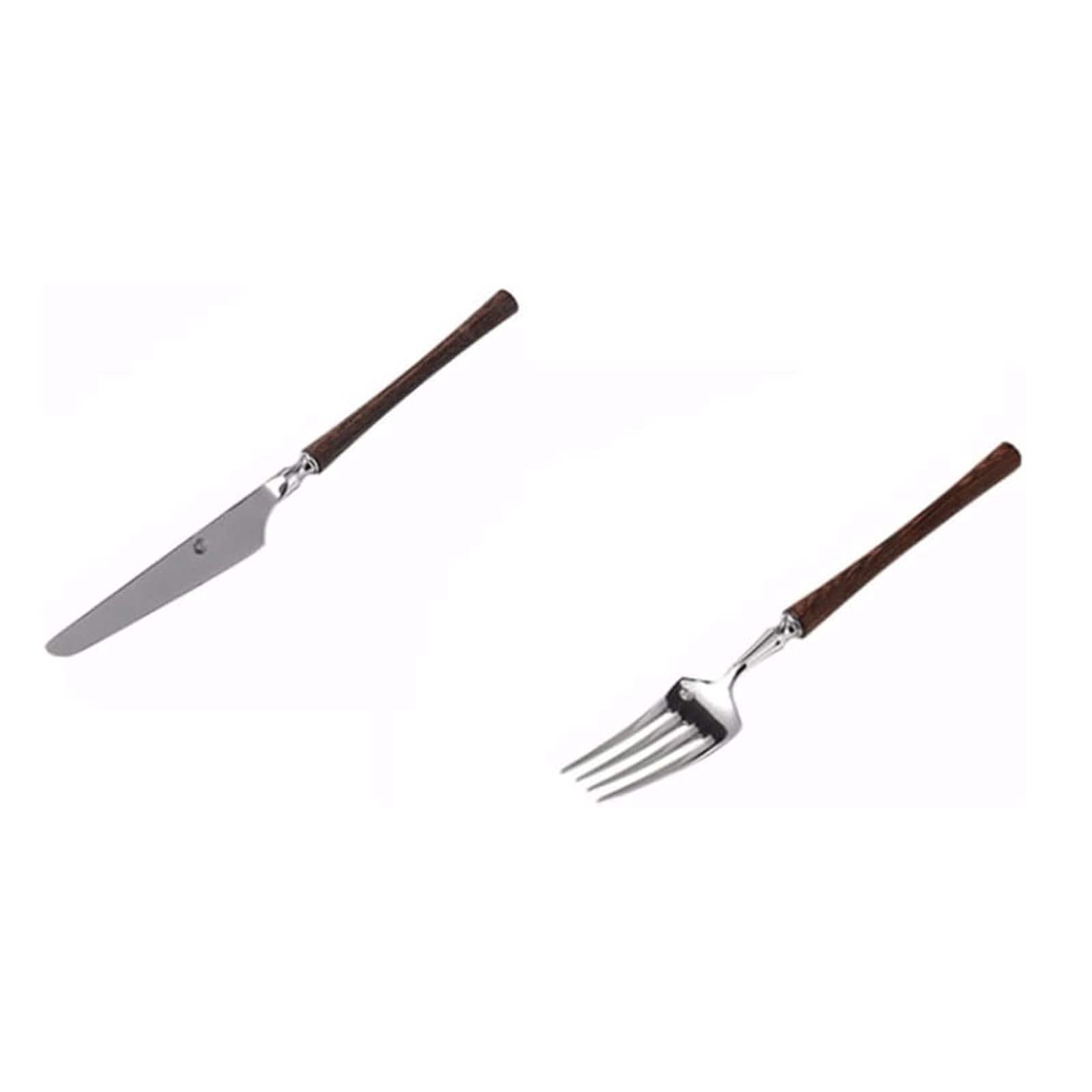 Rieort Ensemble d'argenterie Manche en Bois Couteau Fourchette cuillère 1/2/3 pièces cuillères en Acier Inoxydable Service de Couverts rétro fourchettes à dîner réutilisables