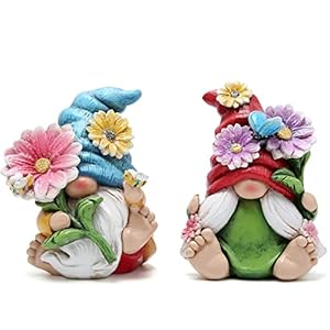 Hodao 2pcs 4″ H Spring Summer Gnome Garden Decorations- Tomte Elf Fall Gnome Decorations Gifts -Swedish Elf Dwarf Figurine Table Gnome Decor Indoor Home Decorations (Gnome Color 1)