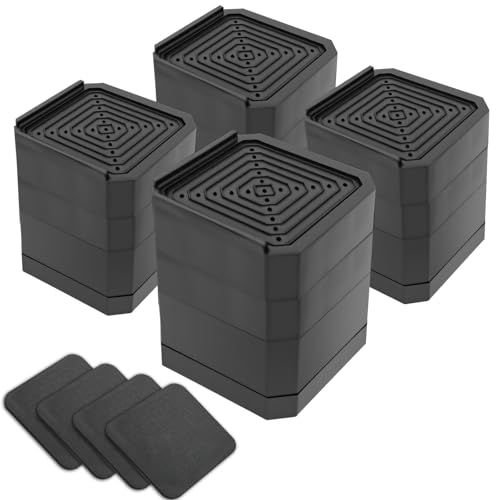 Y-CFHFC 4 Pack Bed Risers Heavy Duty, Adjustable Furniture Risers for Bed Couch Sofa Desk Chair Blocks, Lift Height 1.5", 3" or 4.3" (Black, Three Layers 4.3 Inches)