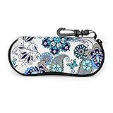 FLEXIBLE Estuche para gafas, patrón oriental sin costuras de Paisley, papel tapiz floral, gafas de sol, estuche blando, estuche de neopreno ultraligero con cremallera, para anteojos, con mosquetón, estuches p
