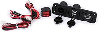 Ginsco 12V Cigarette Lighter Dual Socket USB Adapter Charger Digital Voltmeter for Car