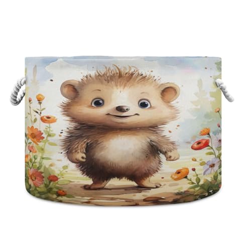 Round Cute Hedgehog Flower Storage Basket Large Organizer Bin Laundry Hamper Toy Storage Basket with Handle for Nursery Clothes Toys 202b4500