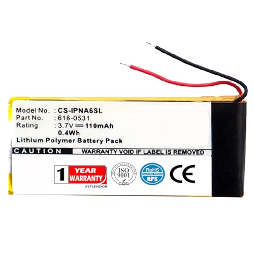 XSPLENDOR XPS Replacement Battery for Apple iPod Nano 6th iPod Nano 6th Generation PN 616-0531