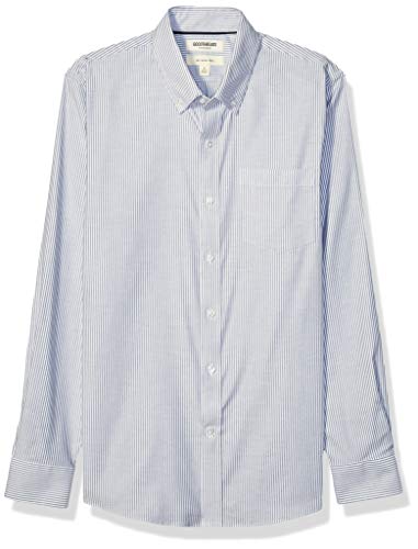 Amazon Brand - Goodthreads Men's Slim-Fit Long-Sleeve Comfort Stretch Oxford Shirt with Easy Care, Denim Blue Bengal Stripe XXX-Large