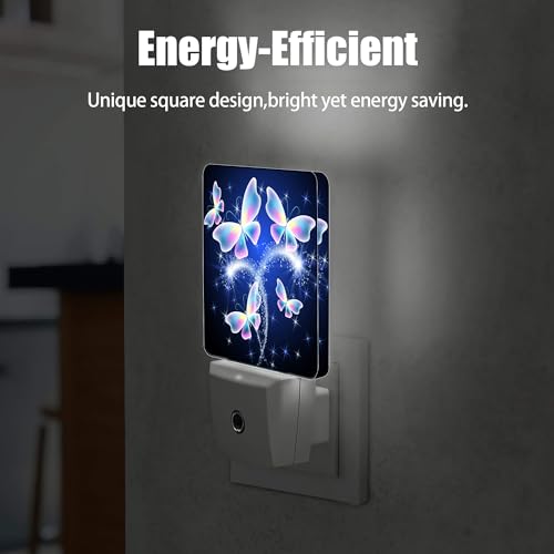 Image of Transparent Butterfly Night Light, Glowing Firework Night Lights Plug into Wall Decor for Bedroom, Bathroom, Hallway, Kitchen, Dusk to Dawn Sensor Nightlights for Boys Girls Women Men Room Gifts